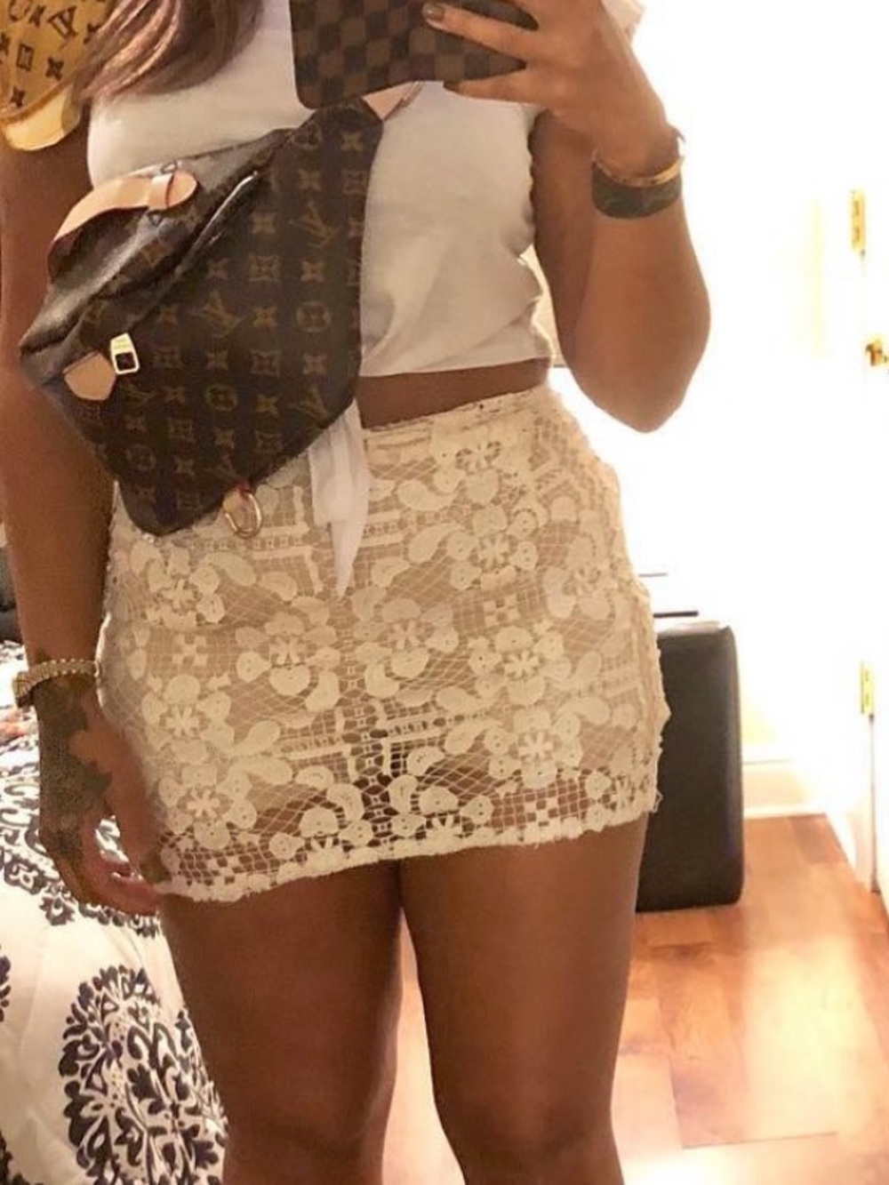 Lace Overlay Mini Skirt in Ivory